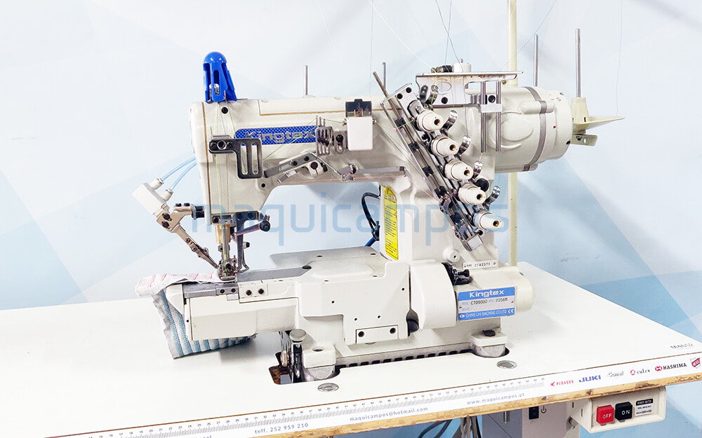 Kingtex CTD9000 Máquina de Costura de Recobrir (3 Agulhas) com Corte de Linha e Levantamento do Calcador