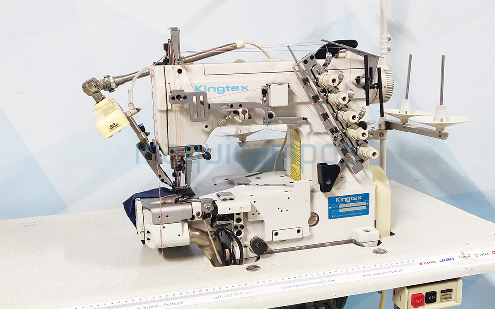 Kingtex CTL6511-0-56M Máquina de Costura de Recobrir (3 Agulhas) com Corte de Linha, Levantamento e Aspiração