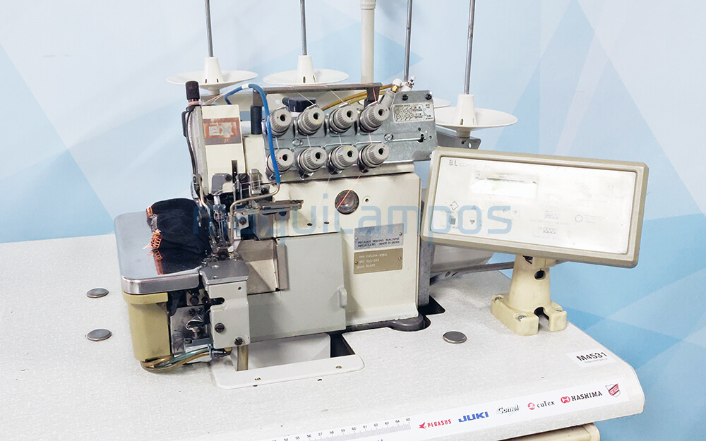 Pegasus EX5414-53BA + BL624 Máquina de Costura Corte e Cose com Sistema de Remate de Pontas