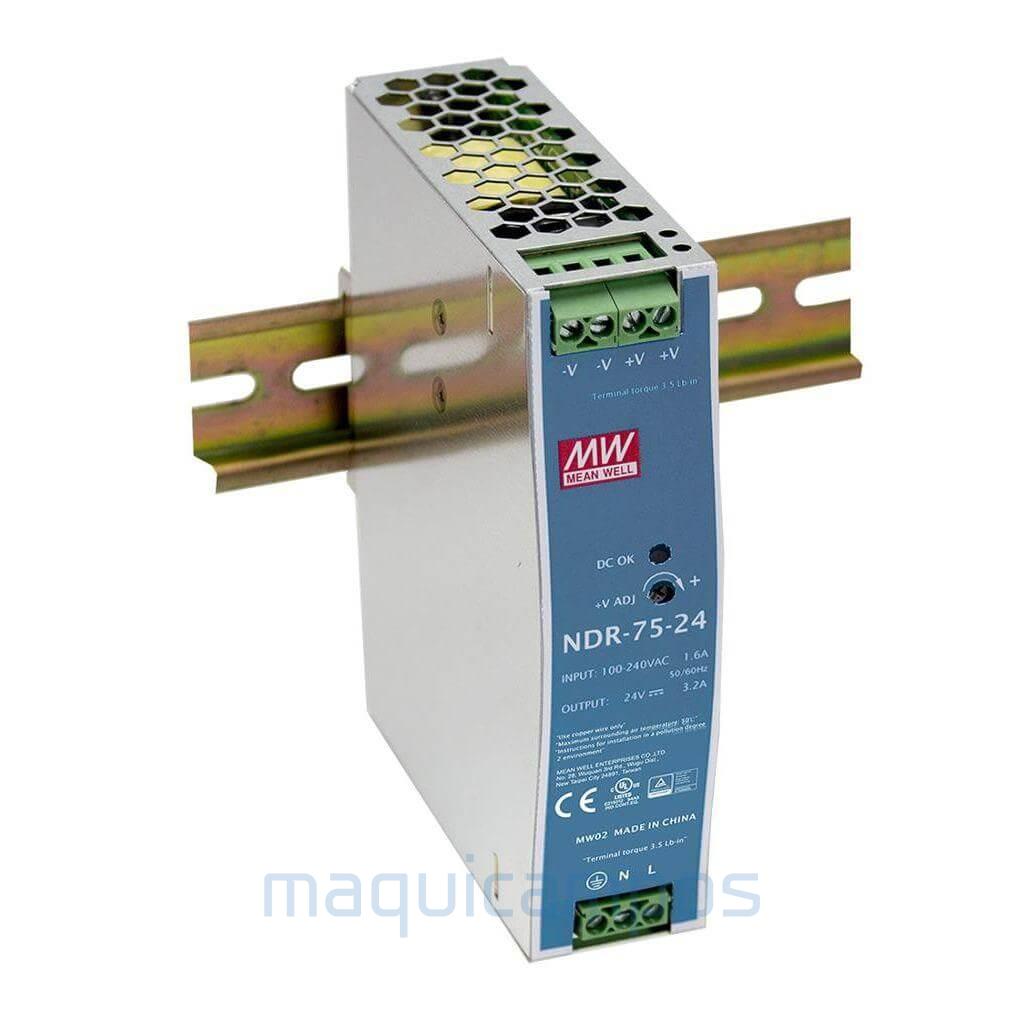 Mean Well NDR-75-24 Single Output Industrial DIN Rail Power Supply 220V > 24V (3.2A 76.8W)